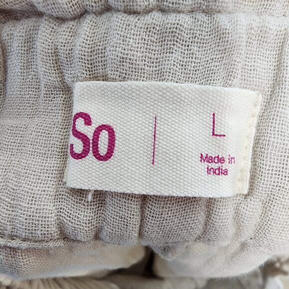 SO Tapered Leg 100% Cotton Pants Size L Oatmeal Relaxed Fit Casual Minimalist - Picture 6 of 9